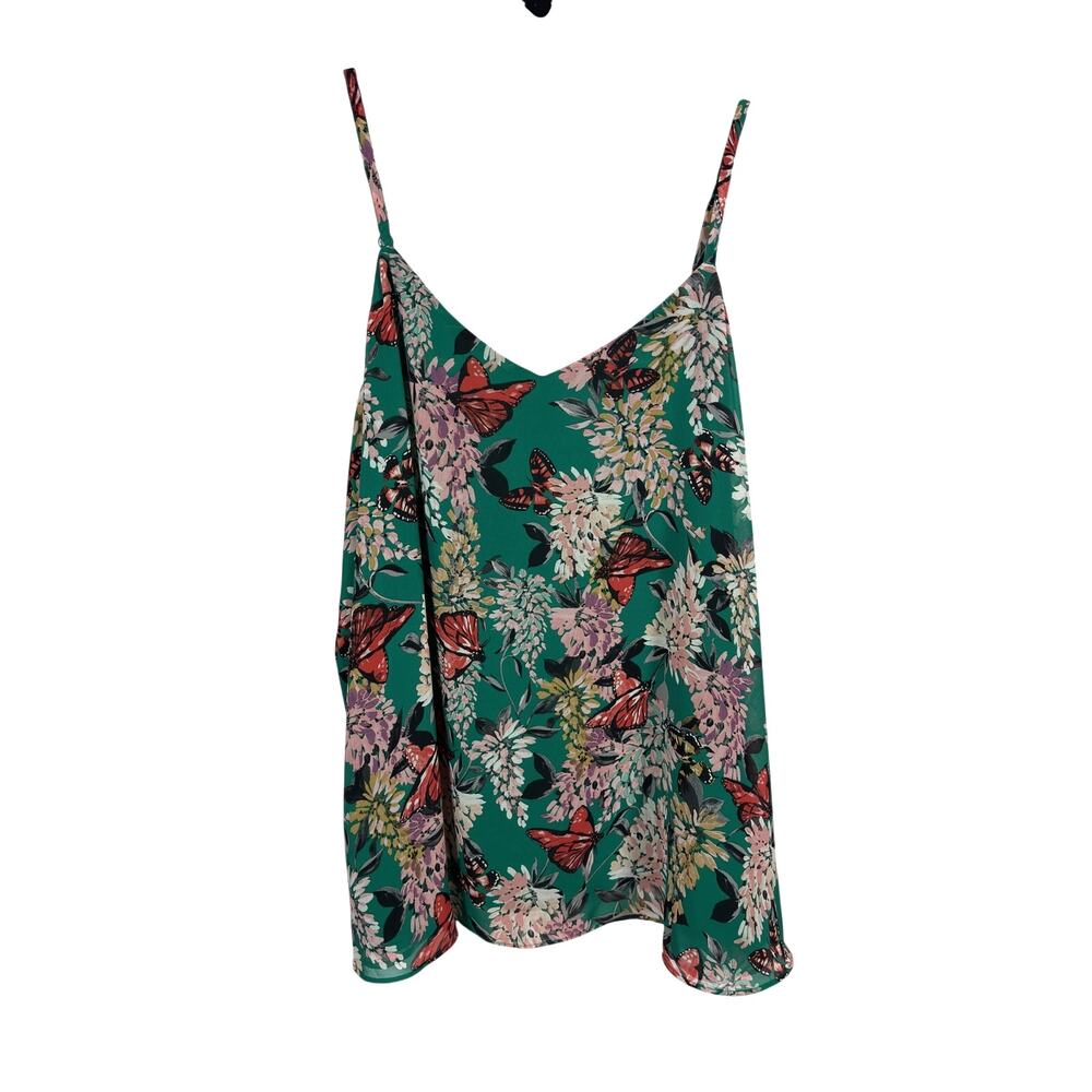 Torrid Cami Top Womens 4X Green Sophie Georgette Floral Butterfly V-Neck Plus
